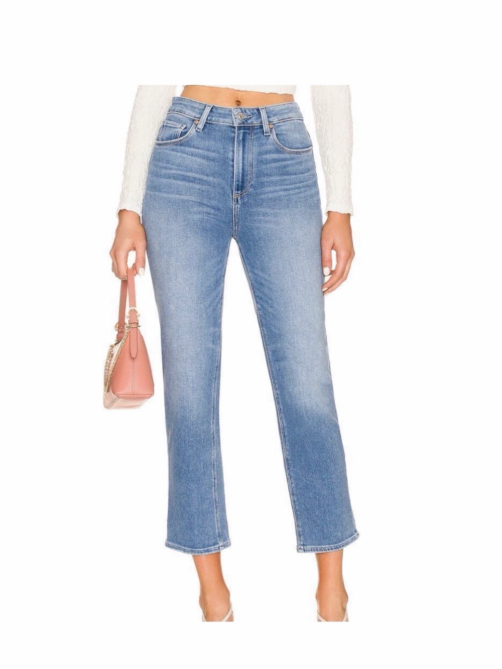 PAIGE NWT Stella Crop Straight Leg Jeans Blue Waist 24